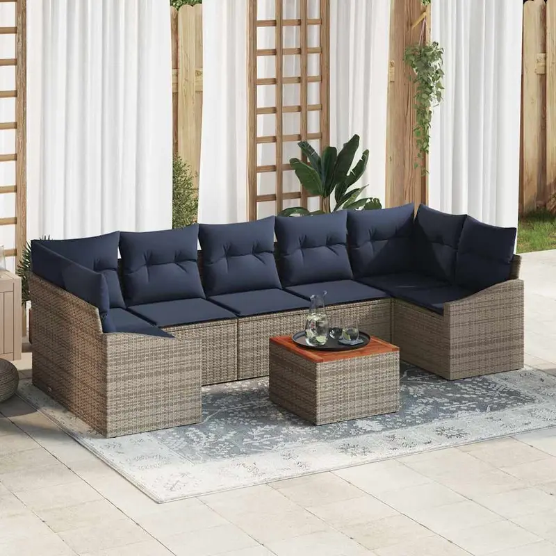 Conjunto de sofás de jardín 8 pcs Gris y azul marino