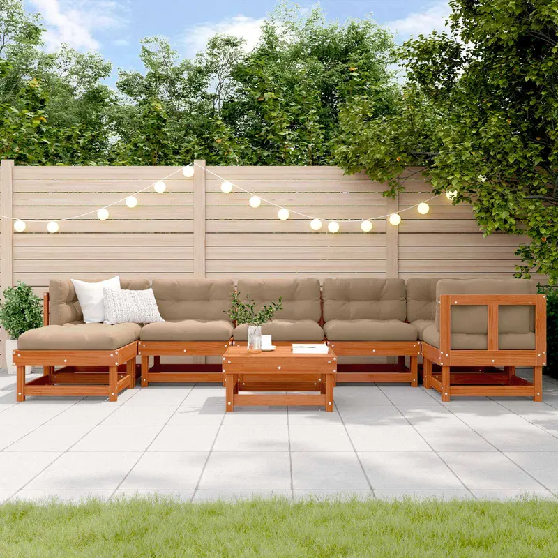 Conjunto de Sofás de Jardín 8 pcs Marrón Cera