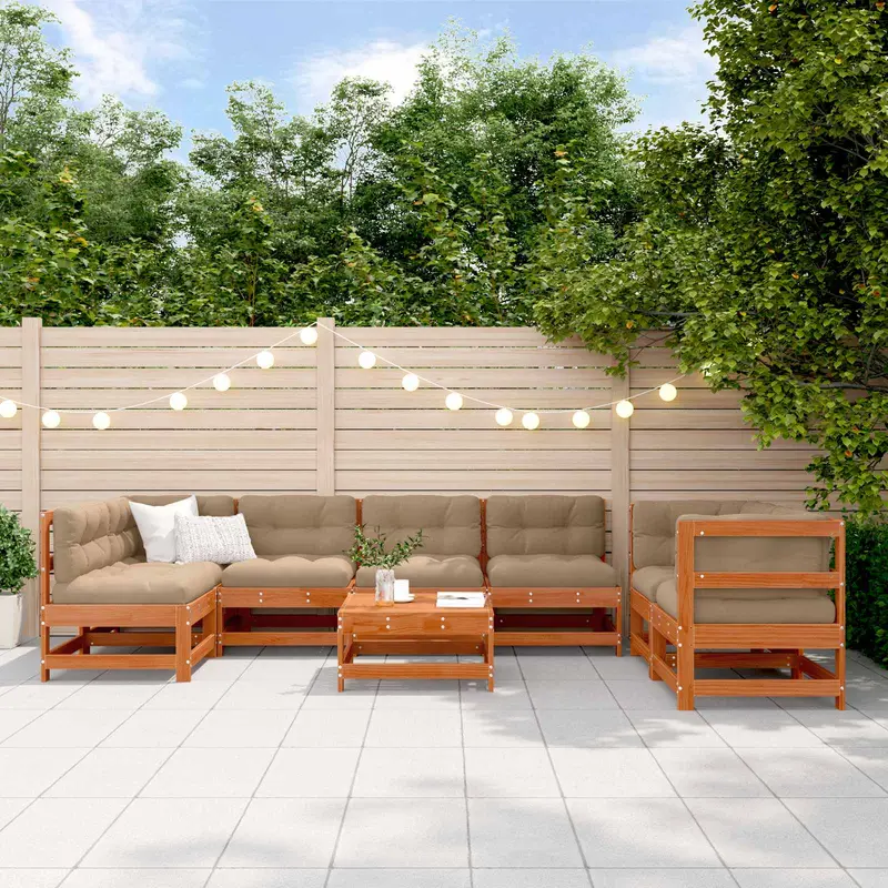 Conjunto de Sofás de Jardín 8 pcs Marrón Cera Pino macizo