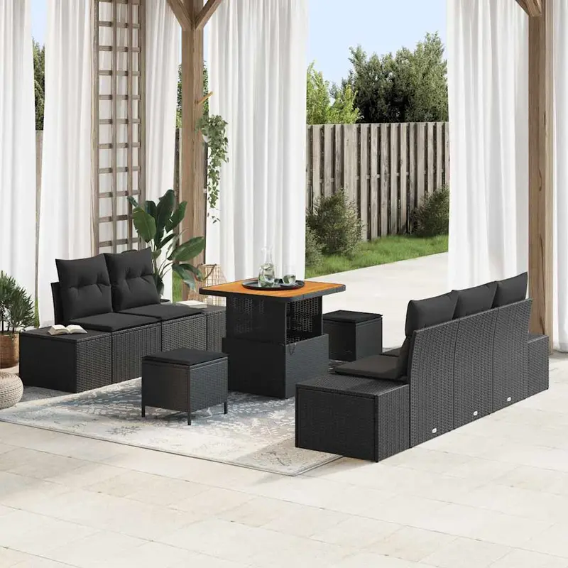 Conjunto de sofás de jardín 8 pcs Negro ratán sintético