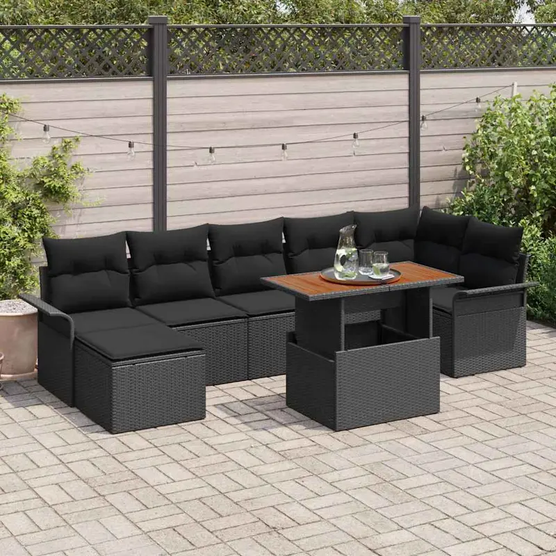 Conjunto de sofás de jardín 8 pcs Negro ratán sintético