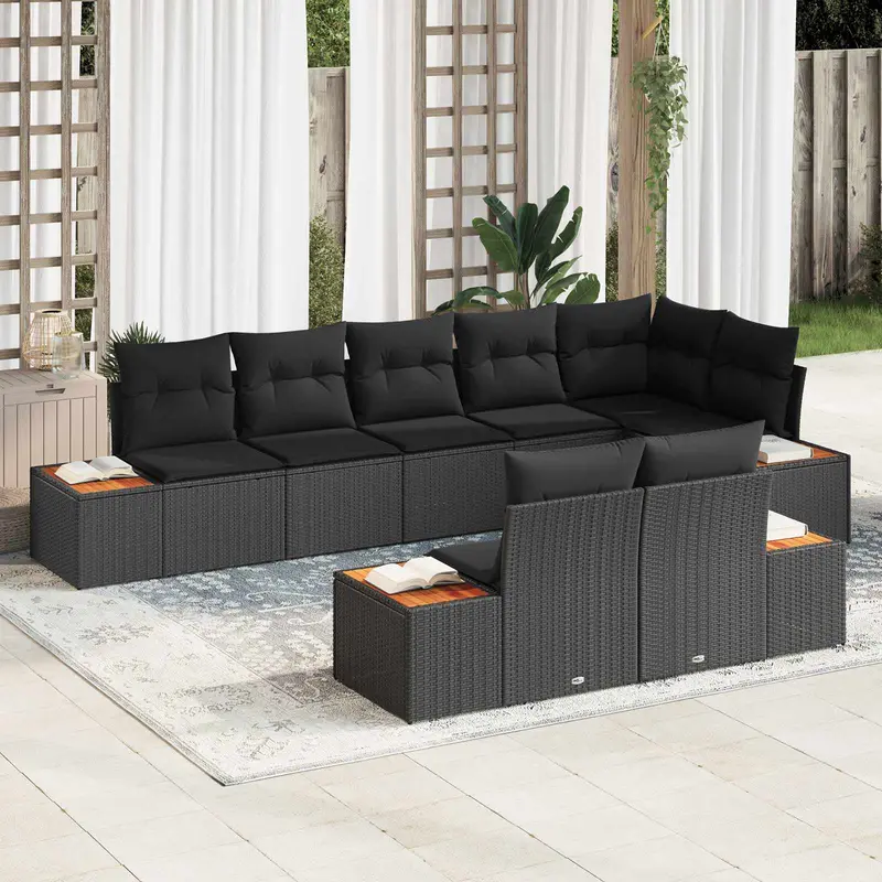 Conjunto de sofás de jardín 8 pcs Negro Ratán sintético