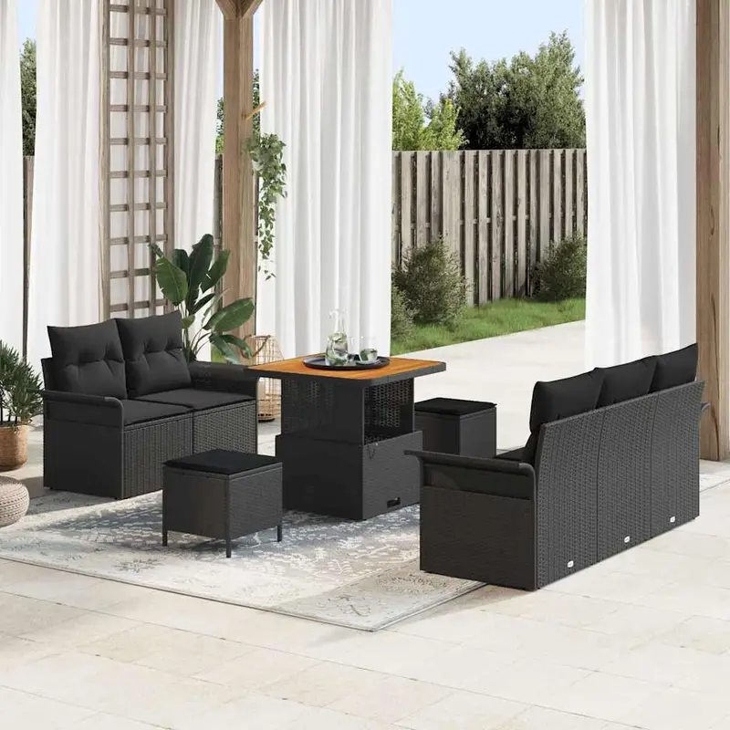 Conjunto de sofás de jardín 8 pcs Negro ratán sintético