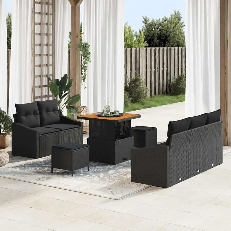 Conjunto de sofás de jardín 8 pcs Negro ratán sintético
