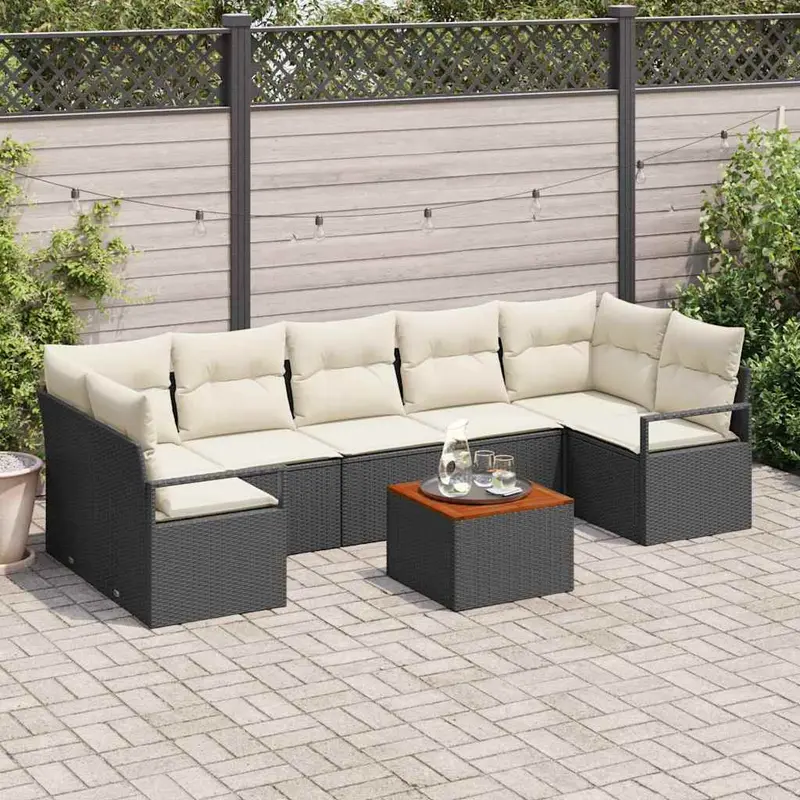 Conjunto de sofás de jardín 8 pcs Negro ratán sintético