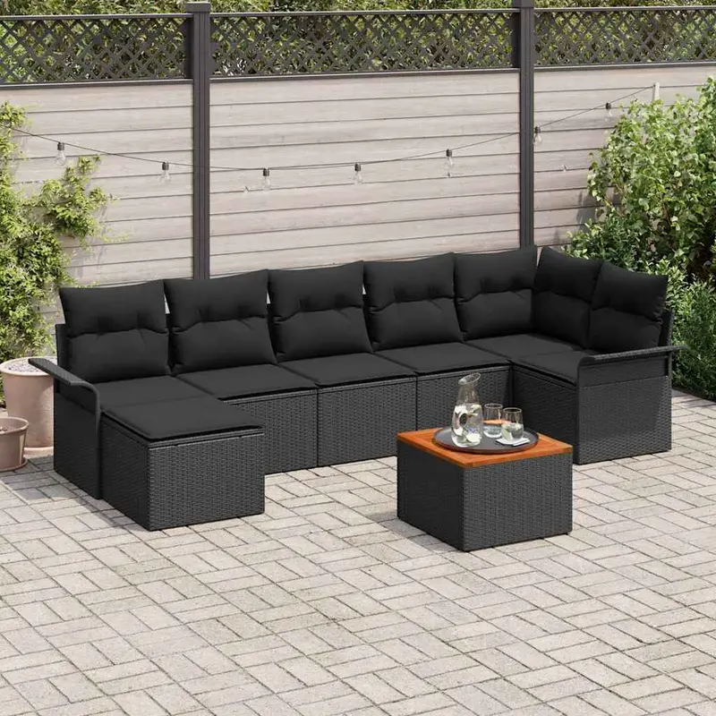 Conjunto de sofás de jardín 8 pcs Negro ratán sintético