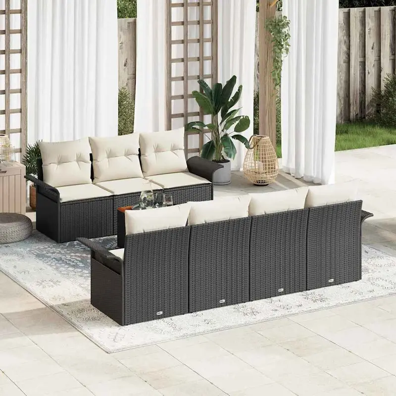 Conjunto de sofás de jardín 8 pcs Negro ratán sintético