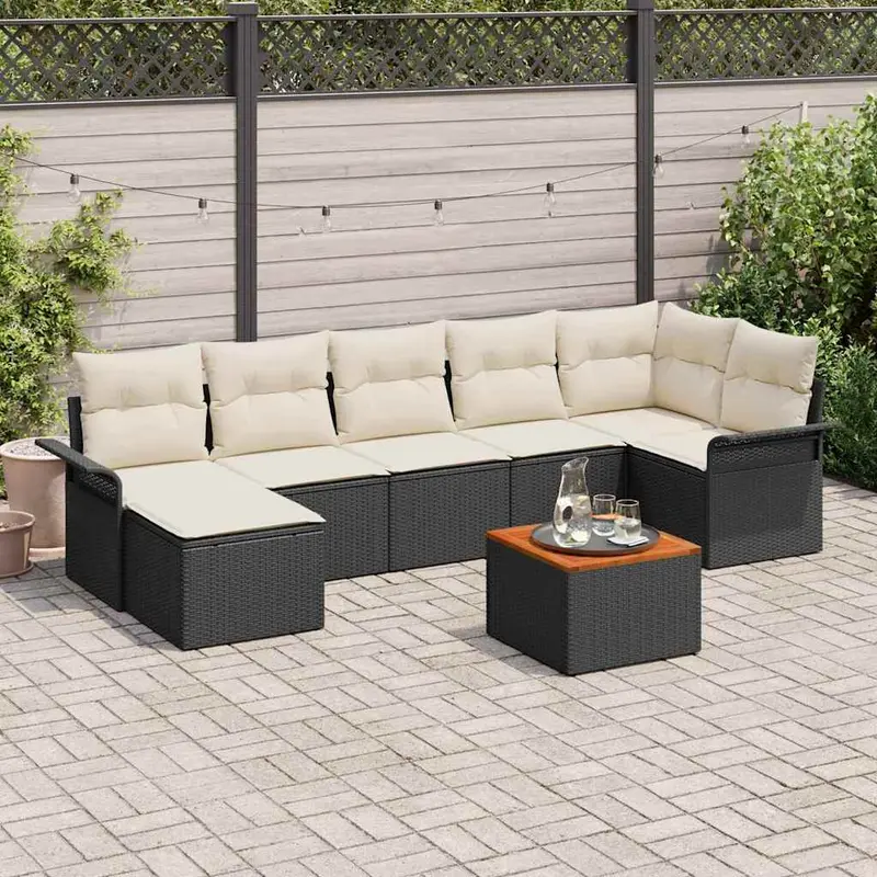 Conjunto de sofás de jardín 8 pcs Negro ratán sintético