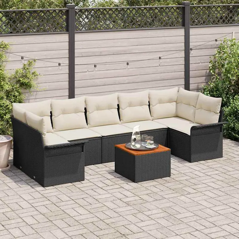 Conjunto de sofás de jardín 8 pcs Negro ratán sintético