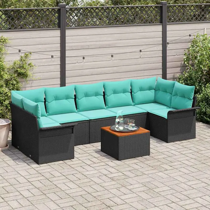 Conjunto de sofás de jardín 8 pcs Negro ratán sintético