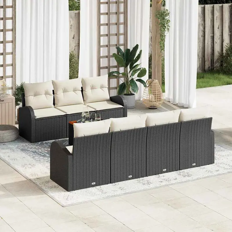 Conjunto de sofás de jardín 8 pcs Negro ratán sintético