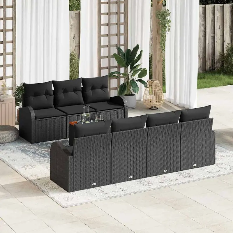 Conjunto de sofás de jardín 8 pcs Negro ratán sintético