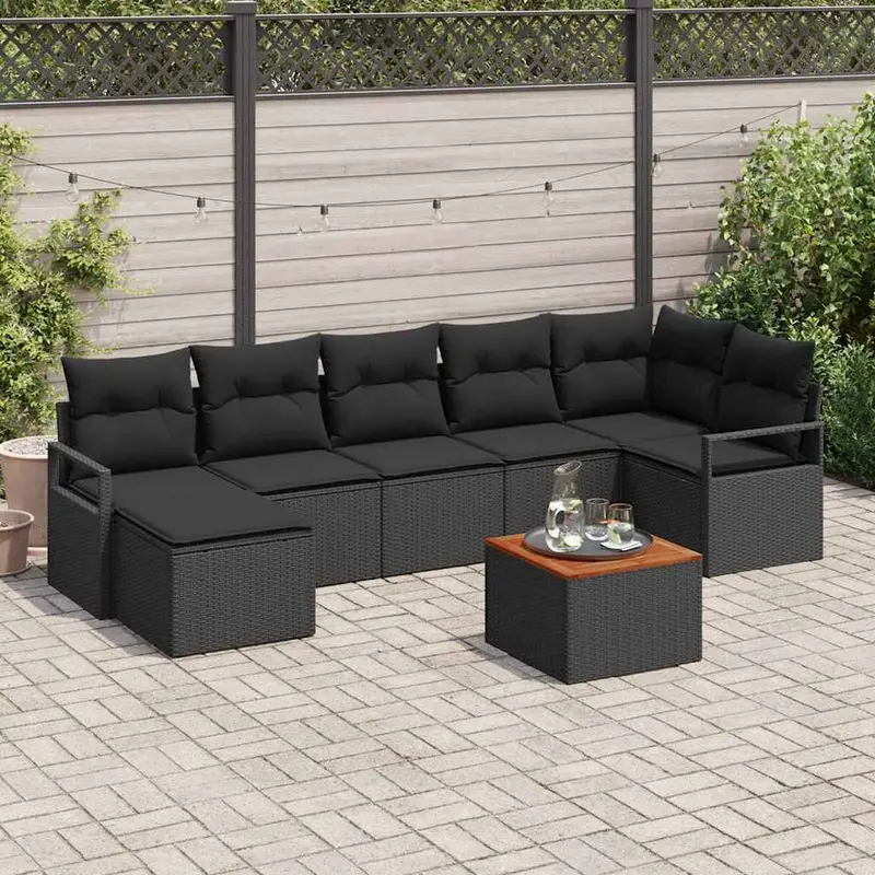 Conjunto de sofás de jardín 8 pcs Negro ratán sintético