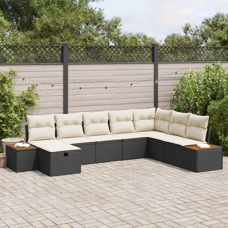 Conjunto de sofás de jardín 8 pcs Negro ratán sintético
