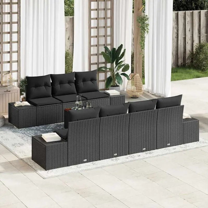 Conjunto de sofás de jardín 8 pcs Negro ratán sintético