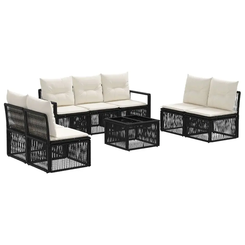 Conjunto de sofás de jardín 8 pcs Negro ratán sintético