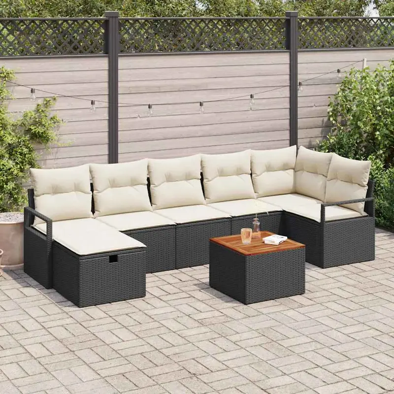 Conjunto de sofás de jardín 8 pcs Negro ratán sintético