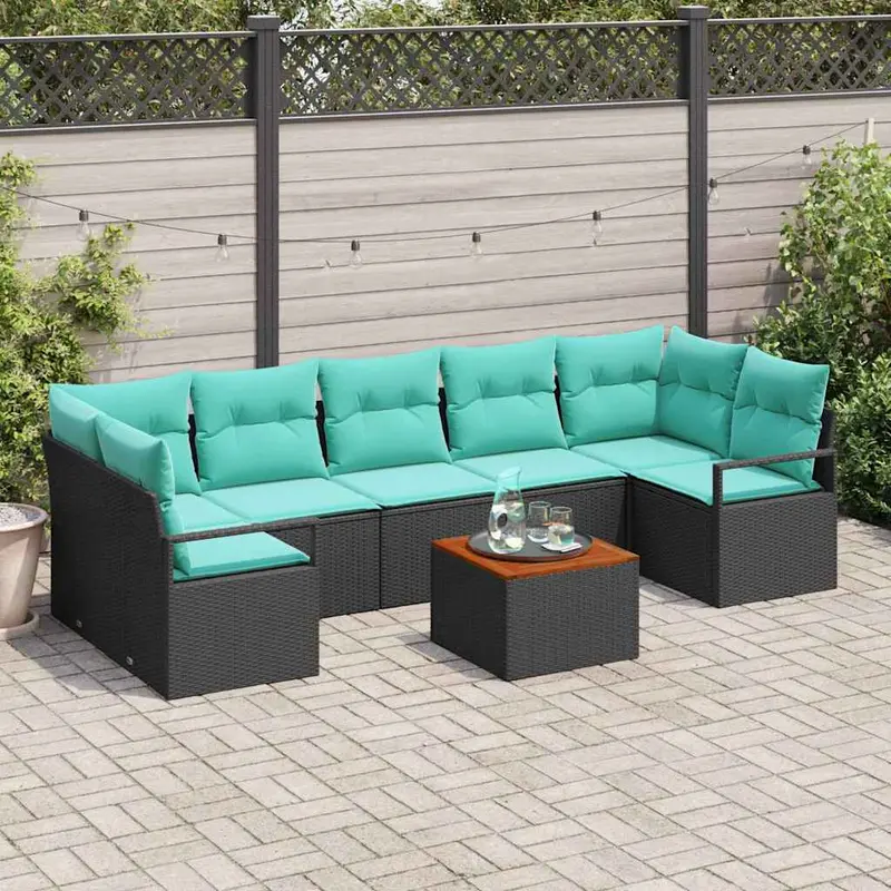 Conjunto de sofás de jardín 8 pcs Negro ratán sintético