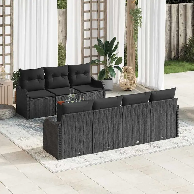 Conjunto de sofás de jardín 8 pcs Negro ratán sintético