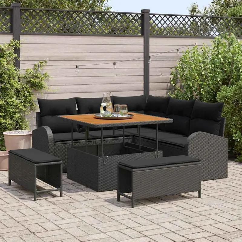 Conjunto de sofás de jardín 8 pcs Negro ratán sintético