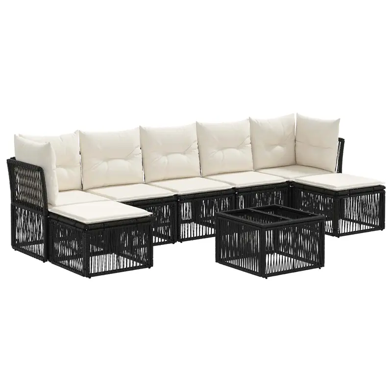 Conjunto de sofás de jardín 8 pcs Negro ratán sintético