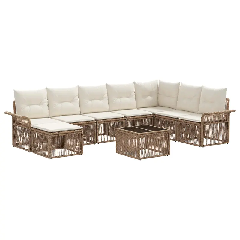Conjunto de sofás de jardín 9 pcs Beige ratán sintético