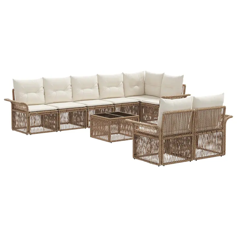 Conjunto de sofás de jardín 9 pcs Beige ratán sintético