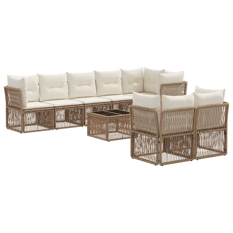 Conjunto de sofás de jardín 9 pcs Beige ratán sintético