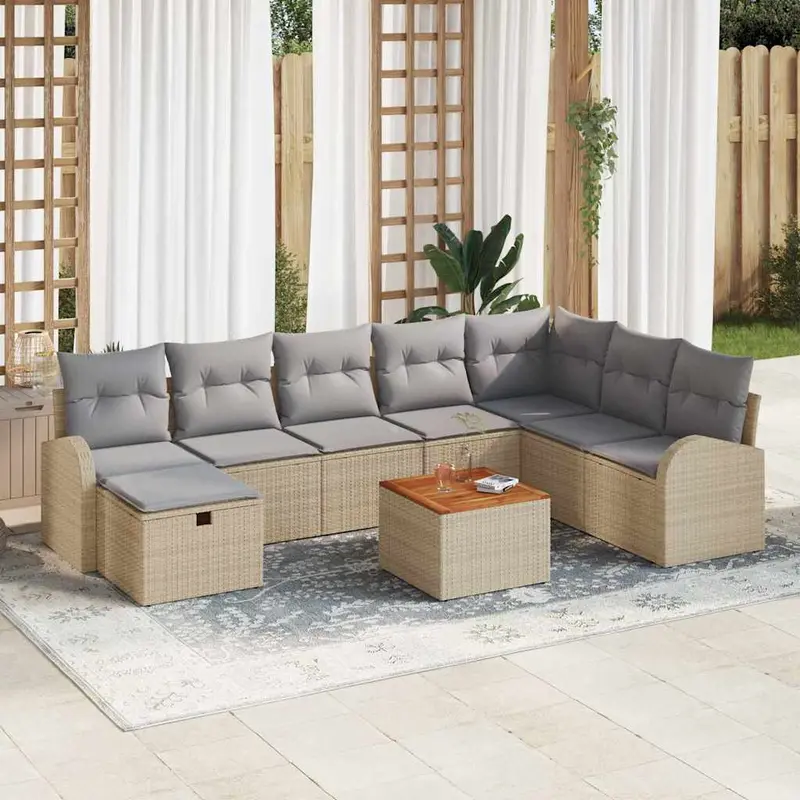 Conjunto de sofás de jardín 9 pcs Beige ratán sintético