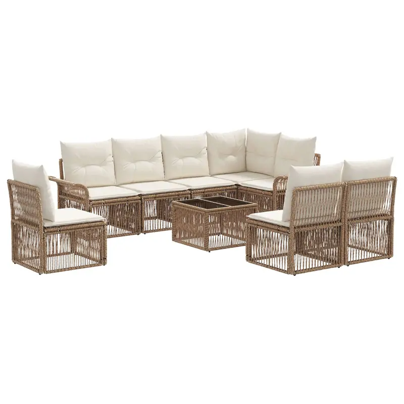 Conjunto de sofás de jardín 9 pcs Beige ratán sintético