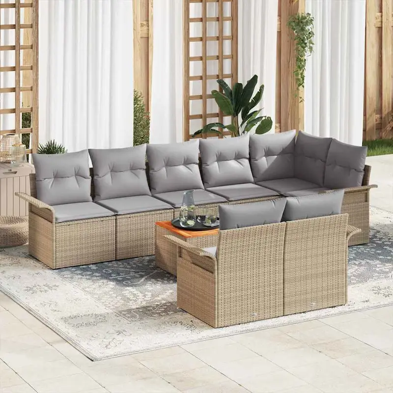 Conjunto de sofás de jardín 9 pcs Beige ratán sintético