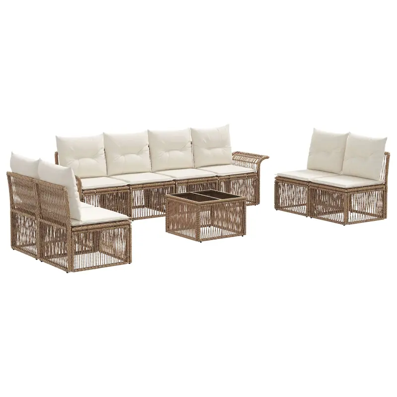 Conjunto de sofás de jardín 9 pcs Beige ratán sintético
