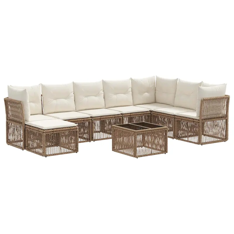 Conjunto de sofás de jardín 9 pcs Beige ratán sintético
