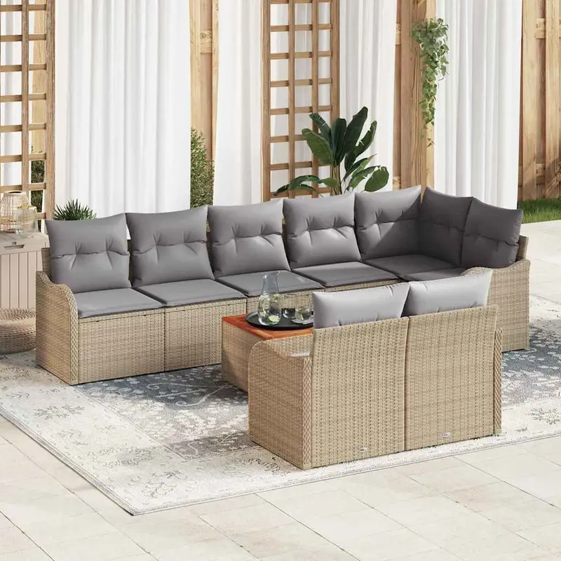 Conjunto de sofás de jardín 9 pcs Beige ratán sintético