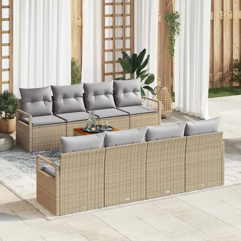 Conjunto de sofás de jardín 9 pcs Beige ratán sintético