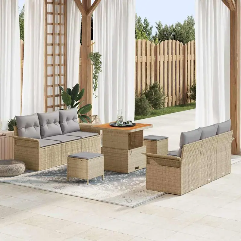 Conjunto de sofás de jardín 9 pcs Beige ratán sintético