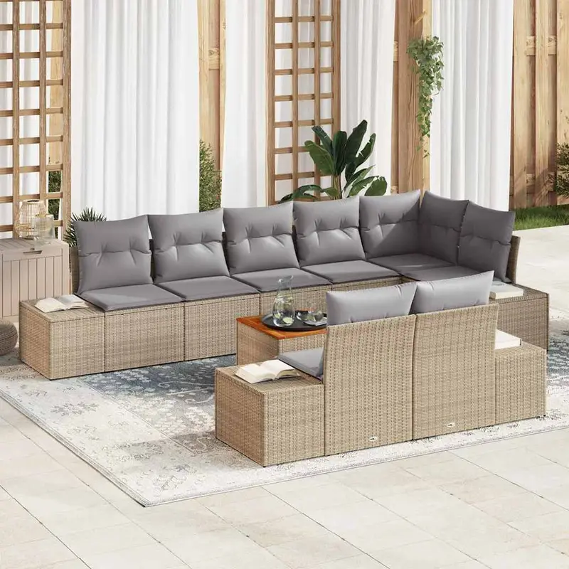 Conjunto de sofás de jardín 9 pcs Beige ratán sintético