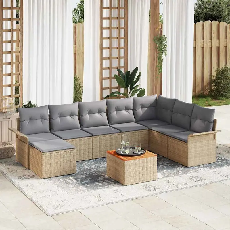 Conjunto de sofás de jardín 9 pcs Beige ratán sintético