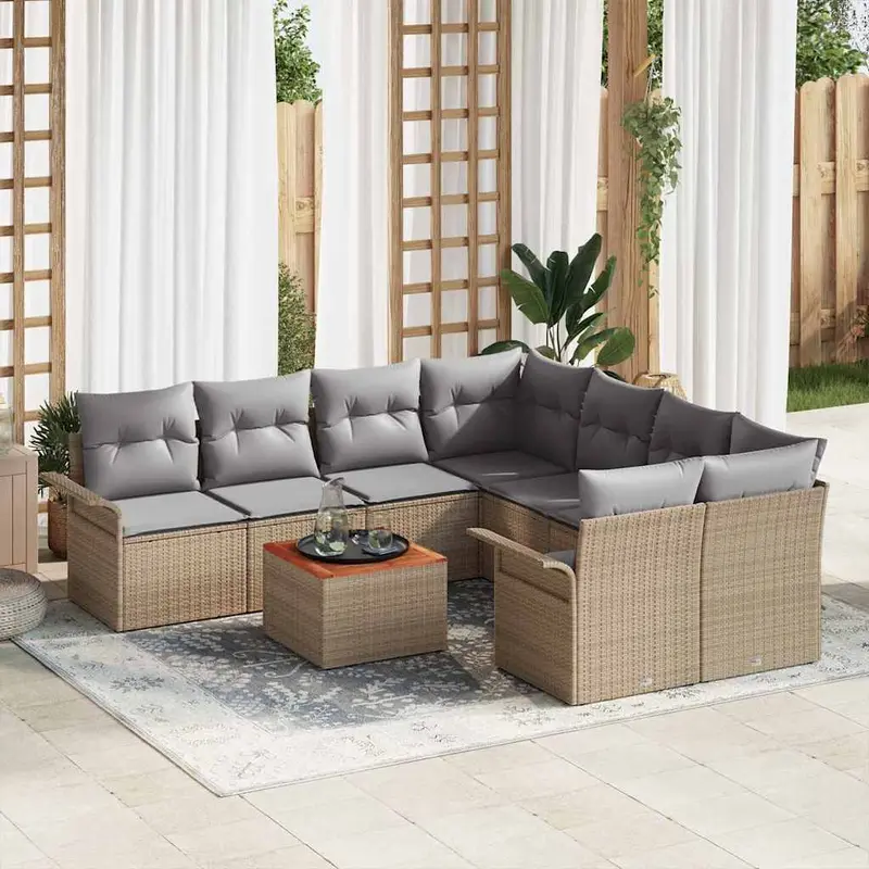 Conjunto de sofás de jardín 9 pcs Beige ratán sintético