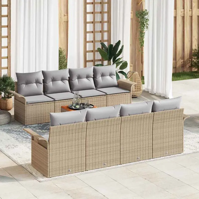 Conjunto de sofás de jardín 9 pcs Beige ratán sintético