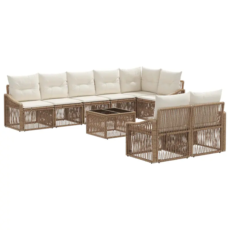 Conjunto de sofás de jardín 9 pcs Beige ratán sintético