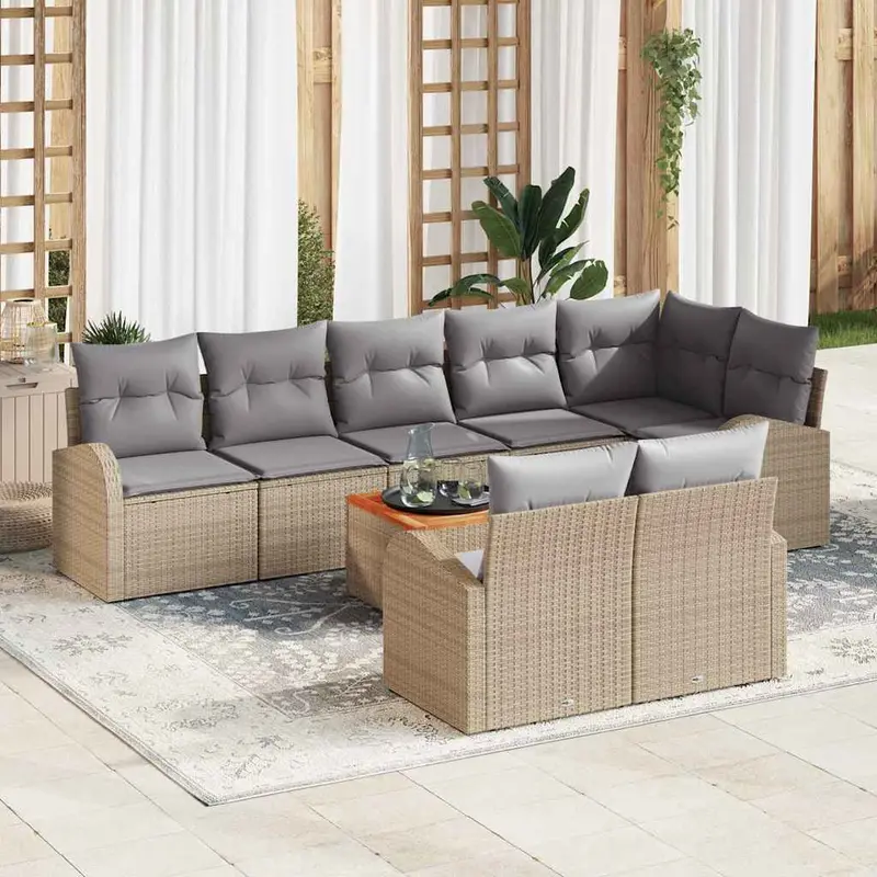 Conjunto de sofás de jardín 9 pcs Beige ratán sintético