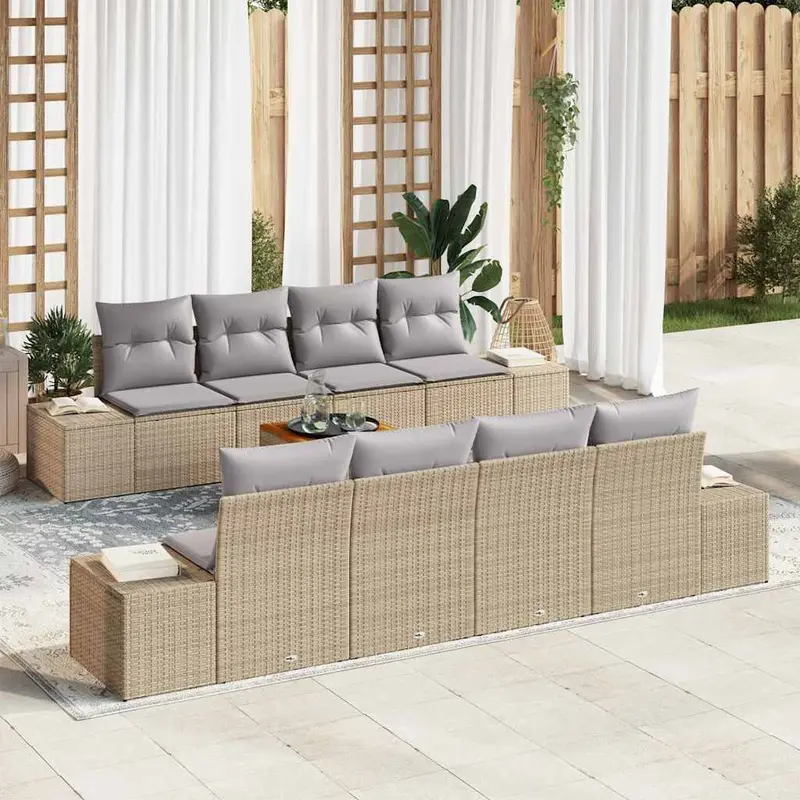 Conjunto de sofás de jardín 9 pcs Beige ratán sintético