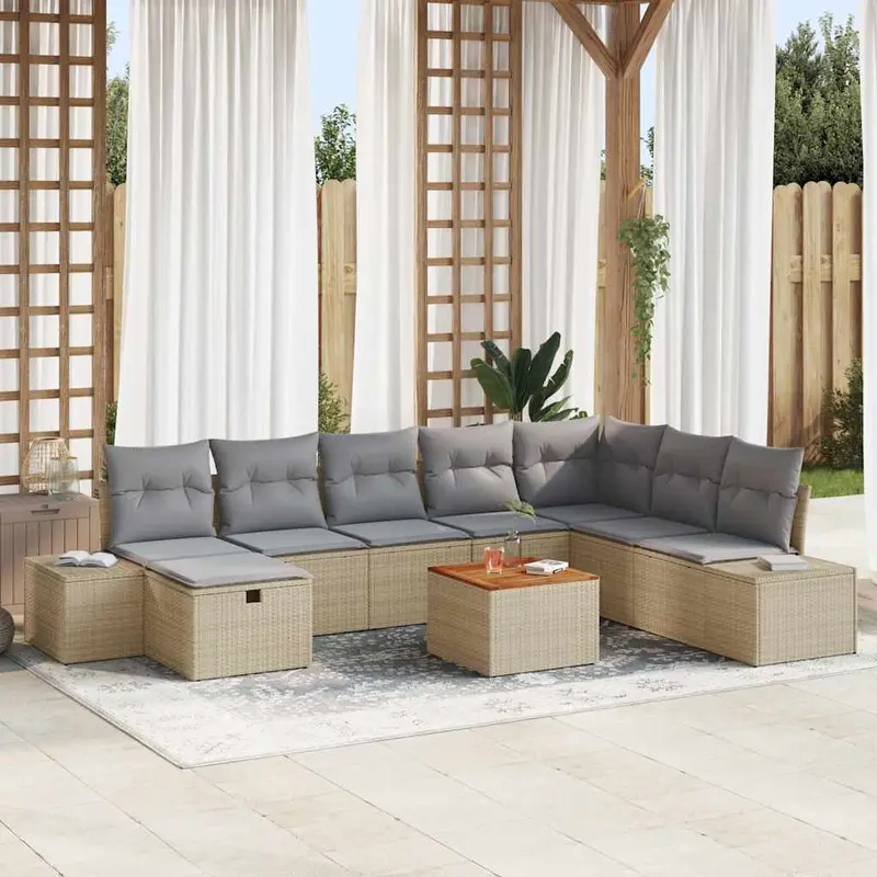 Conjunto de sofás de jardín 9 pcs Beige ratán sintético