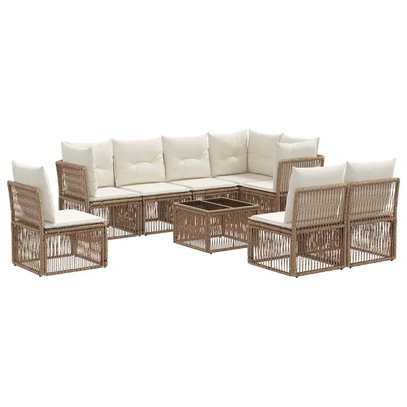 Conjunto de sofás de jardín 9 pcs Beige ratán sintético