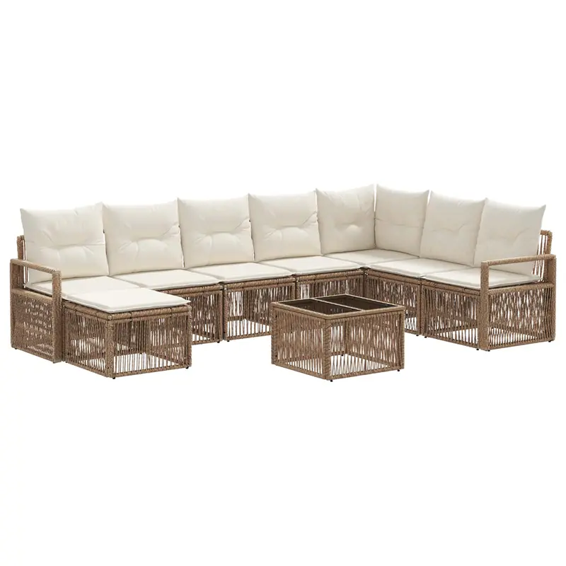 Conjunto de sofás de jardín 9 pcs Beige ratán sintético