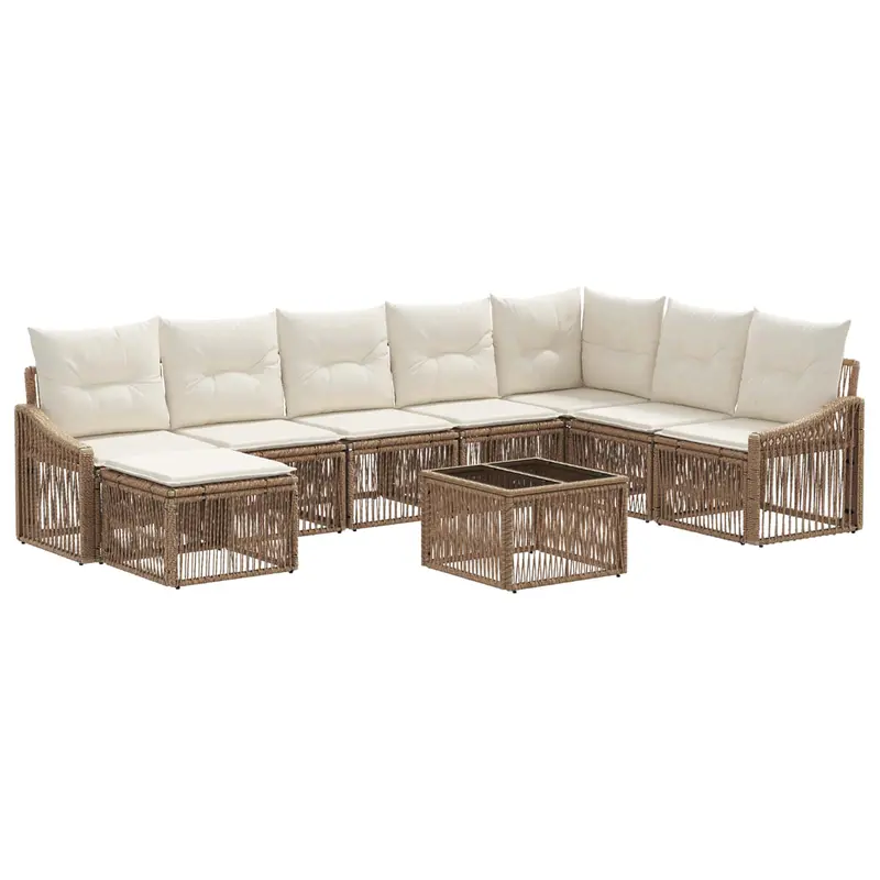 Conjunto de sofás de jardín 9 pcs Beige ratán sintético