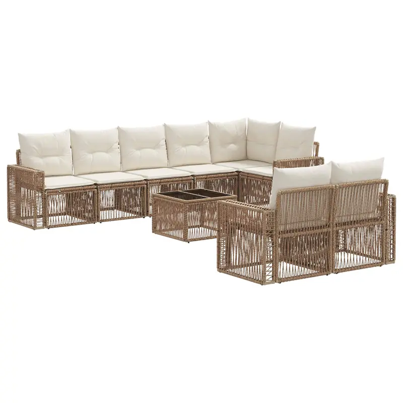 Conjunto de sofás de jardín 9 pcs Beige y blanco crema