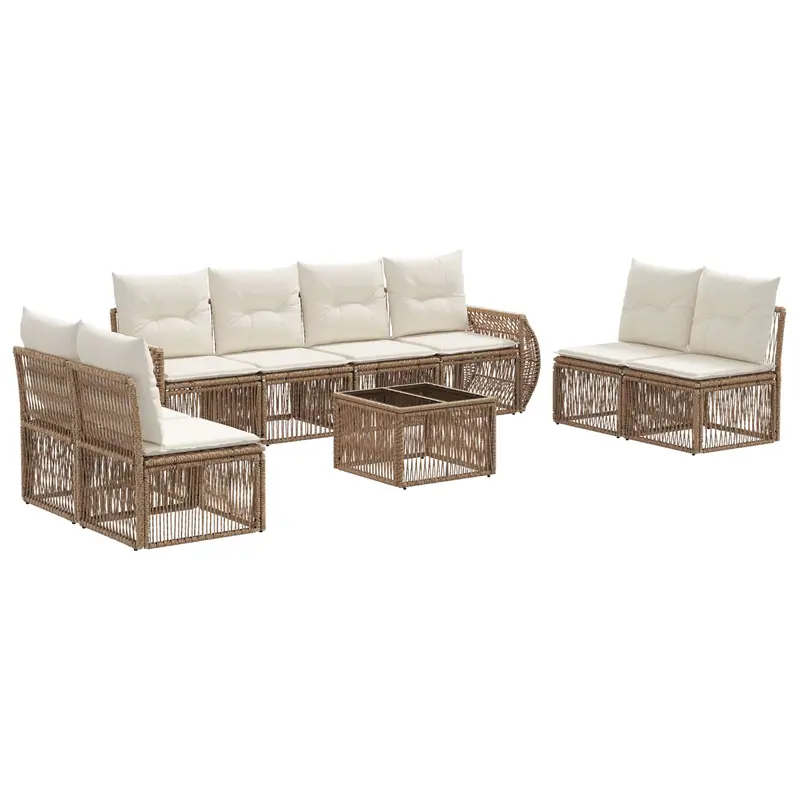 Conjunto de sofás de jardín 9 pcs Beige y blanco crema