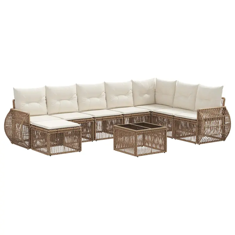 Conjunto de sofás de jardín 9 pcs Beige y blanco crema